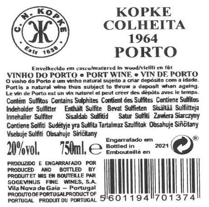 KOPKE COLHEITA 1964 TAWNY